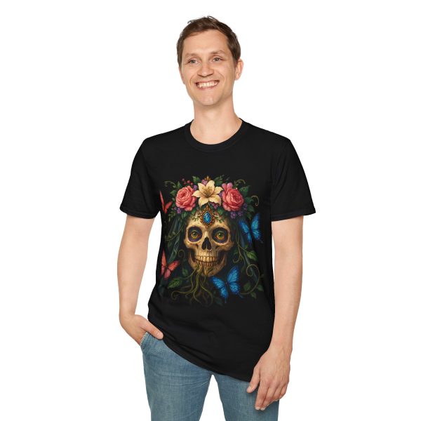 Sugar Skull Floral T-Shirt — Day of the Dead Skull with Roses
