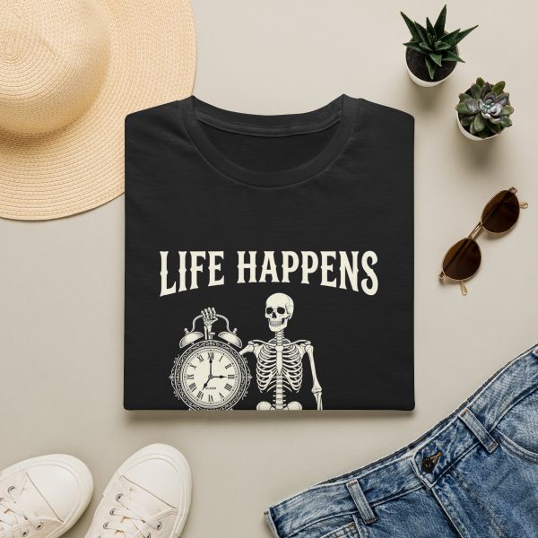Life Happens Skeleton T‑Shirt — 'Life Happens' Graphic Tee