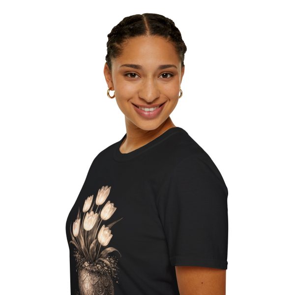 Vintage Tulip Bouquet T‑Shirt — Sepia Floral Vase Graphic