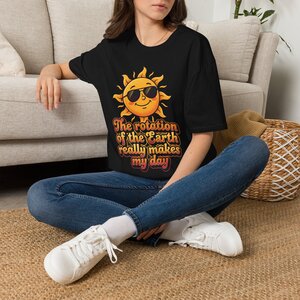 T-Shirt — 'The Rotation of the Earth Really Makes My Day' Retro Sun