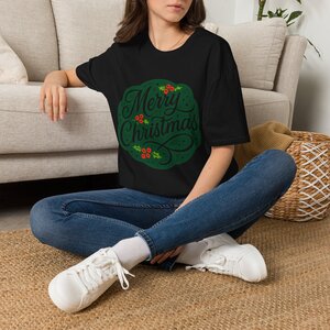 11841200069783012555_2048.jpeg Merry Christmas T-Shirt — Festive Holly Script Holiday Tee