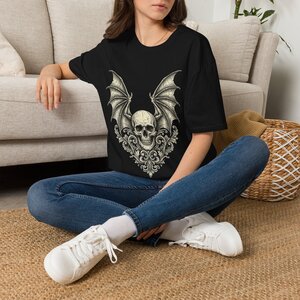 12279299526188242090_2048.jpeg Gothic Bat-Wing Skull T-Shirt – Vintage Vampire Horror Graphic Tee