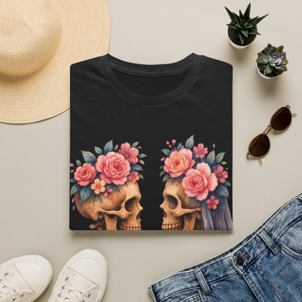 12350000327964005302_2048.jpeg Bride & Groom Skull T-Shirt — Floral Wedding Skull Couple Tee
