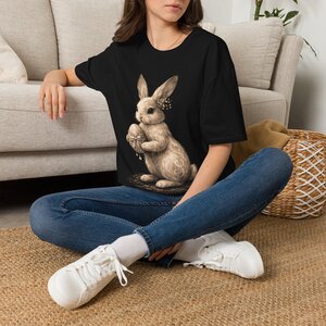 Bunny Bouquet T‑Shirt — Cute Rabbit Holding Flowers Graphic Tee