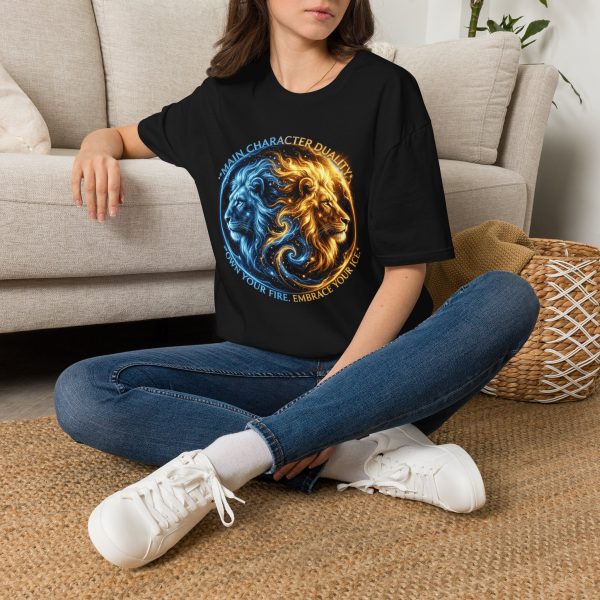 Main Character Duality T-Shirt — Blue & Gold Lion Yin-Yang Design