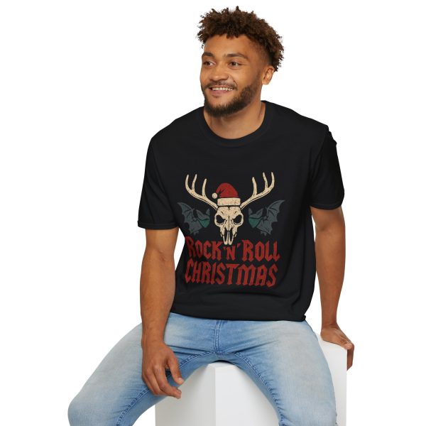 13931724298339525186_2048.jpeg Rock n' Roll Christmas T-Shirt — Skull Deer Antlers with Santa Hat