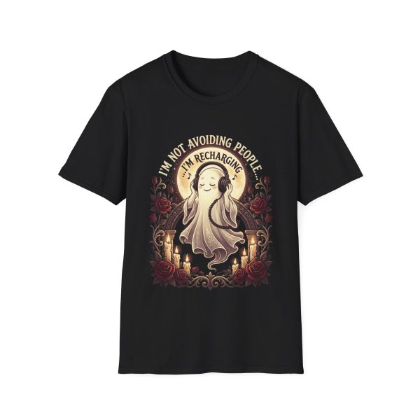 T-Shirt — "I'm Not Avoiding People, I'm Recharging" Ghost Graphic Tee