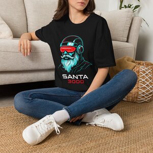 14421220225526648105_2048.jpeg Santa 3000 Retro Futuristic Tee — Cyber Santa Graphic T-Shirt