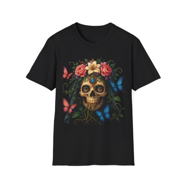 Sugar Skull Floral T-Shirt — Day of the Dead Skull with Roses
