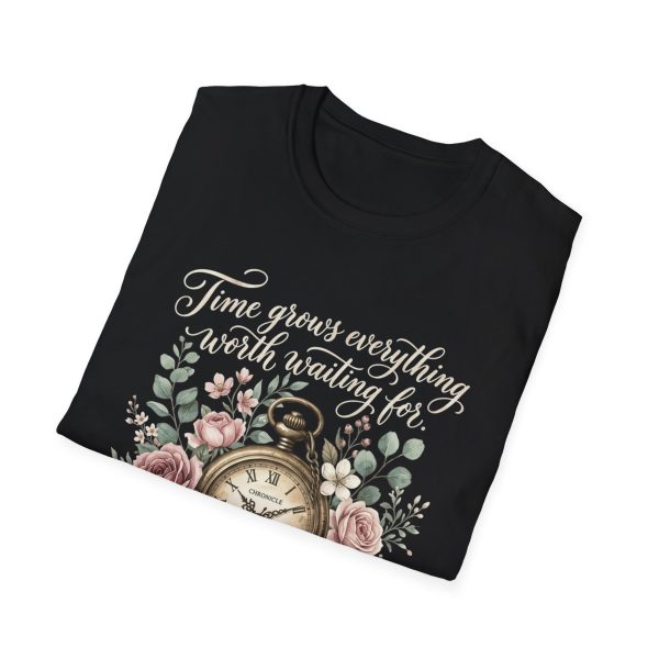 15452026211777790368_2048.jpeg Floral Clock T-Shirt — "Time Grows Everything Worth Waiting For"