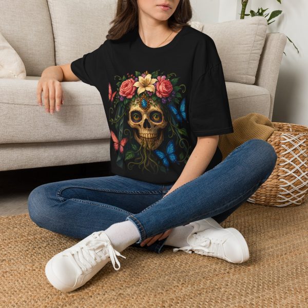 Sugar Skull Floral T-Shirt — Day of the Dead Skull with Roses