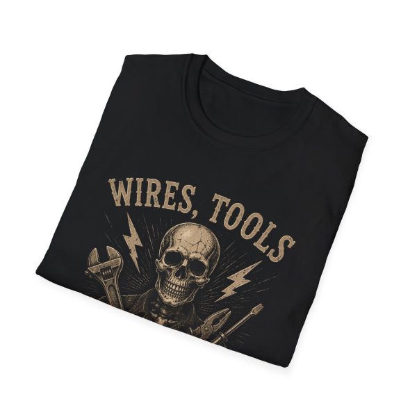 Wires, Tools, Coffee, Repeat Skull Tee — Electrician Mechanic Tool Shirt