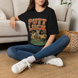 1702403842509192309_2048.jpeg Putt Luck Golf Skeleton Graphic T‑Shirt — Retro Funny Golfing Shirt