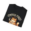 Coffee-First Cat T-Shirt — "Coffee First, Then Cuddles" Cute Cat Graphic Tee
