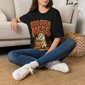 Boo-tiful Mess Halloween T-Shirt — Cute Ghost & Pumpkin Tee