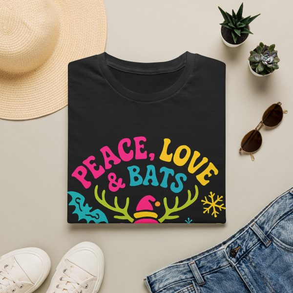 Peace, Love & Bats T-Shirt — Colorful Neon Skull & Antler Xmas Tee