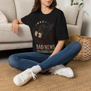 2734973986543350449_2048.jpeg Bad News Delivered Daily T-Shirt — Gothic Raven & Moon