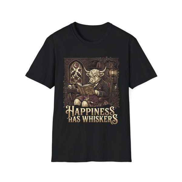 3492019594487827251_2048.jpeg Happiness Has Whiskers Cow Reading T-Shirt — Cozy Bookish Animal