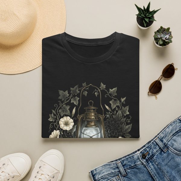 Lantern & Floral Tee — “Even Darkness Carries Light” Inspirational T-Shirt