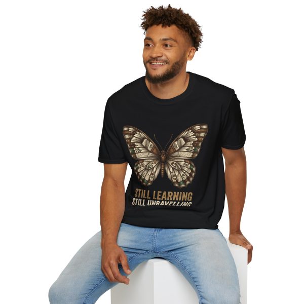 Butterfly Motif T-Shirt — "Still Learning, Still Unravelling"