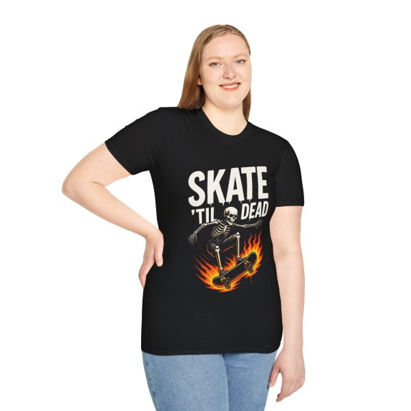 Skate 'Til Dead T-Shirt — Flaming Skeleton Skateboard Tee