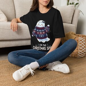 4979155295028905245_2048.jpeg Christmas Spirit T-Shirt — Cute Ghost in Festive Sweater Holiday Tee