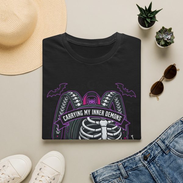 Carrying My Inner Demons T-Shirt — Gothic Skeleton Backpack Graphic Tee