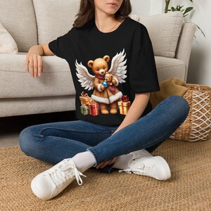 Angel Teddy Bear T-Shirt — Christmas Gift Teddy with Wings & Presents