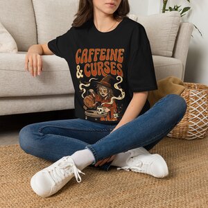 5023468123204870839_2048.jpeg Caffeine & Curses T-Shirt — Retro Witch Coffee Graphic Tee