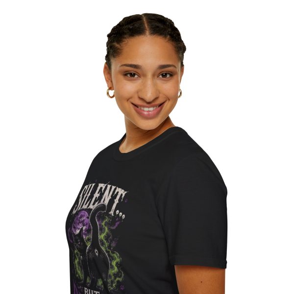 T-Shirt — "Silent... But Deadly" Black Cat Halloween Graphic Tee