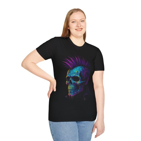 Neon Punk Skull T-Shirt — Purple Mohawk Graphic Tee