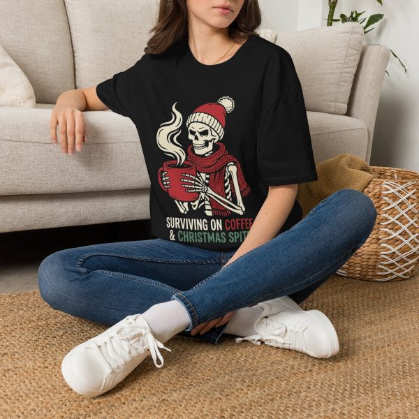 Surviving on Coffee & Christmas Spirit Skull T-Shirt — Holiday Tee