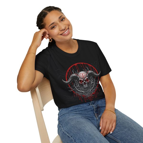 Skull Horns T-Shirt — Dark Gothic Red Drip Design