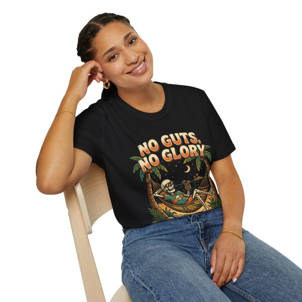 T-Shirt — "No Guts, No Glory" Skeleton Beach Retro Graphic