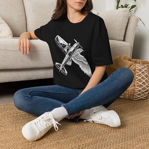 8040690498015041716_2048.jpeg Vintage Plane & Falcon Graphic T-Shirt – Aviator Bird Flight Tee