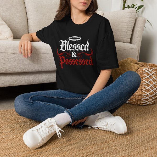9180247547332234976_2048.jpeg Blessed & Possessed — Angel Halo and Red Devil Horns Christian T-Shirt