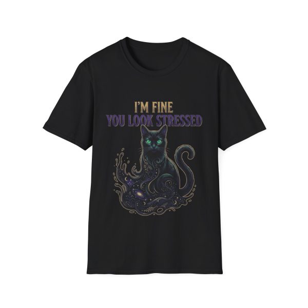 9329738555261386023_2048.jpeg Moody Black Cat Tee — “I’m Fine, You Look Stressed”