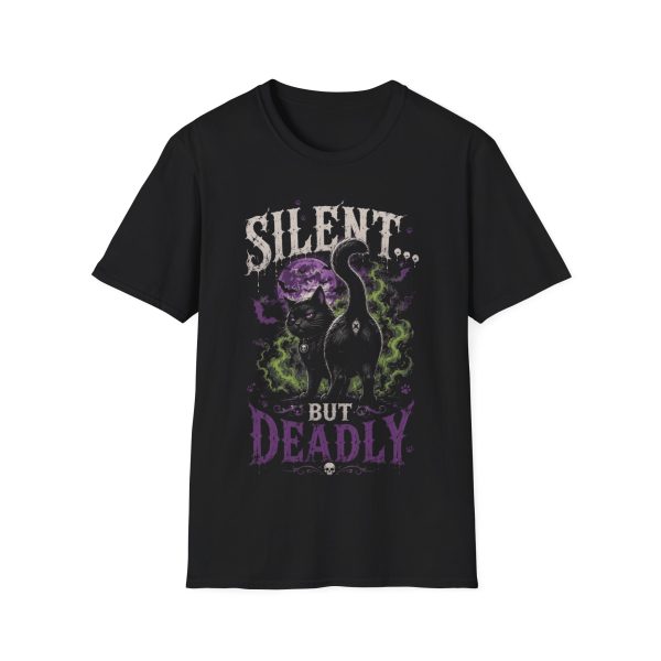 T-Shirt — "Silent... But Deadly" Black Cat Halloween Graphic Tee