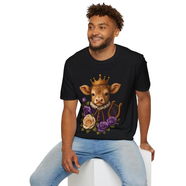 Royal Calf Tee — Cute Crowned Cow Graphic T-Shirt with Floral Accents