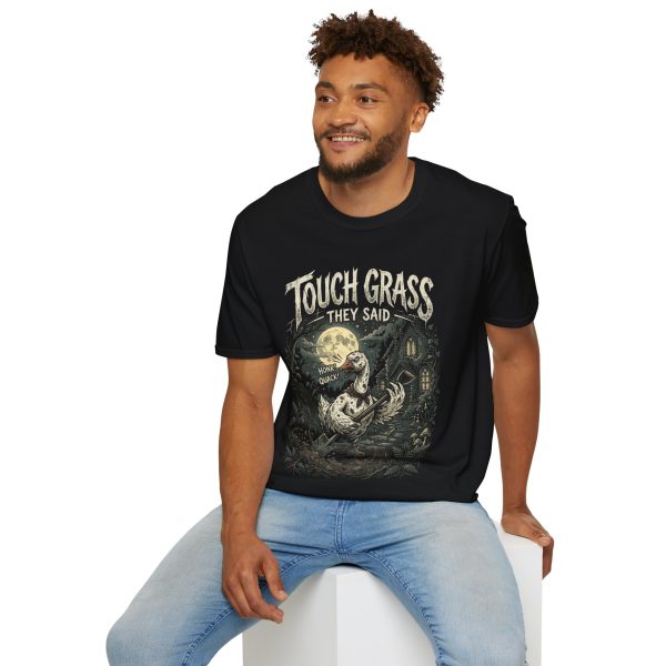 10636810018396345932_2048.jpeg Touch Grass They Said — Graphic T‑Shirt (Moonlit Skeleton Garden)