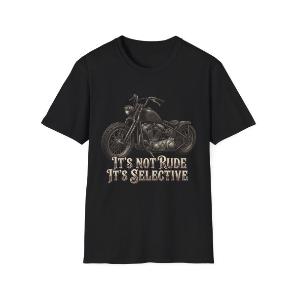 Motorcycle T‑Shirt — Vintage Chopper Design with "It's Not Rude It's Selective"