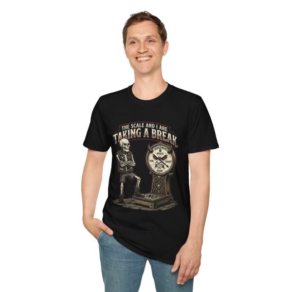 T‑Shirt — “The Scale and I Are Taking a Break” Skeleton Graphic Tee