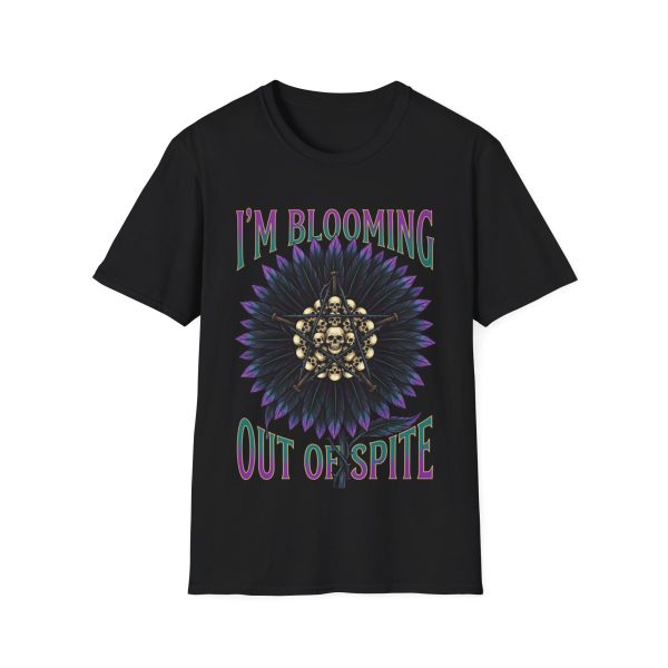 I’m Blooming T‑Shirt — Gothic Floral Skull Sunflower Graphic Tee