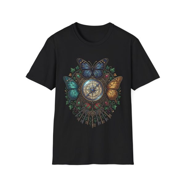 Butterfly Compass T-Shirt — Vintage Nautical Compass & Monarch Wings
