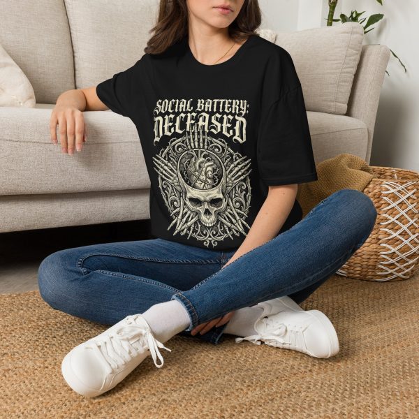 Social Battery: Deceased T‑Shirt — Gothic Skull Graphic Tee