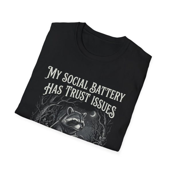 My Social Battery Has Trust Issues T-Shirt — Raccoon Funny Introvert Tee