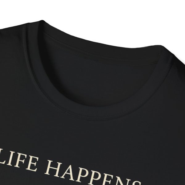 T-Shirt — "Life Happens" Skeleton Walking Graphic Tee