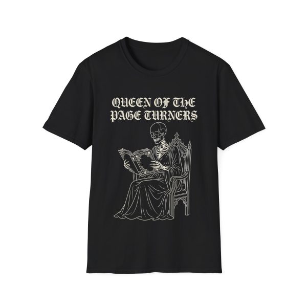 Queen of the Page Turners T-Shirt — Gothic Skeleton Reader Tee
