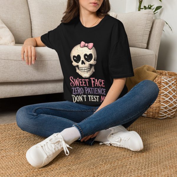 Skull With Bow T-Shirt — "Sweet Face, Zero Patience" Graphic Tee