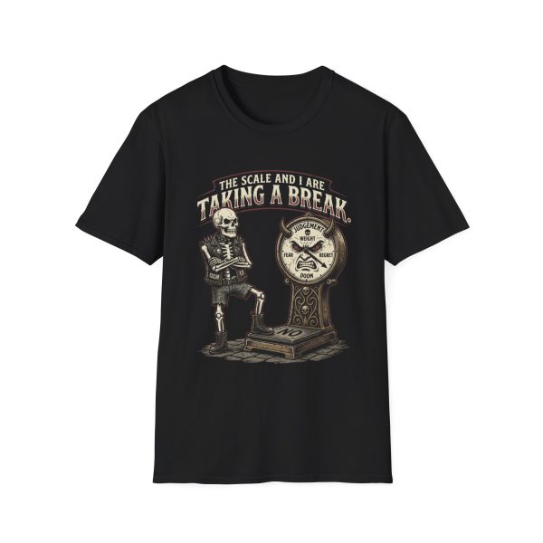 T‑Shirt — “The Scale and I Are Taking a Break” Skeleton Graphic Tee